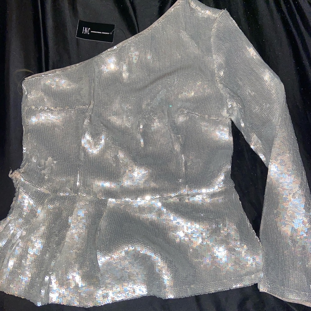 INC sequin one shoulder top